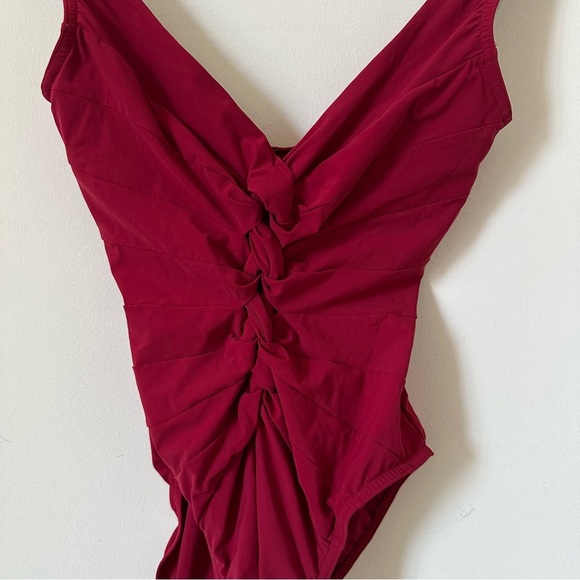 Karla Colletto Banded Lace Up One Piece Swimsuit In Wine Red Size 10 US 6 - Picture 2 of 10